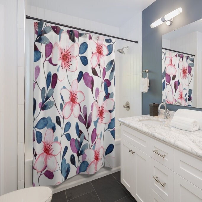 Step into a Beautiful Flower Garden with Watercolor Floral Bath Curtain, Perfect for Farmhouse Style