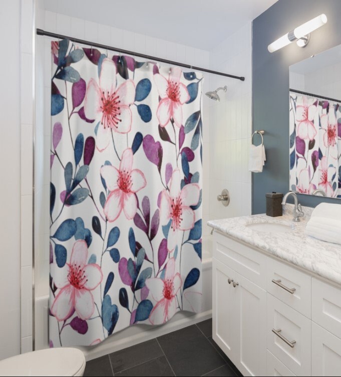 Step into a Beautiful Flower Garden with Watercolor Floral Bath Curtain, Perfect for Farmhouse Style