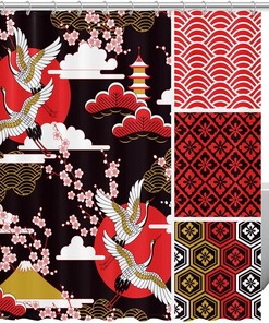 Stone Crane Japanese Garden Fabric Shower Curtain for Bathroom Decor
