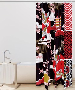 Stone Crane Japanese Garden Fabric Shower Curtain for Bathroom Decor