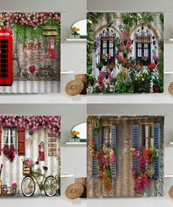 Street Garden Pot Plant Waterproof Shower Curtain Bathroom Supplies Bathtub Separation Curtain