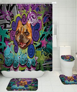 Street Wall Graffiti Dog Printed Waterproof Shower Curtain Pad
