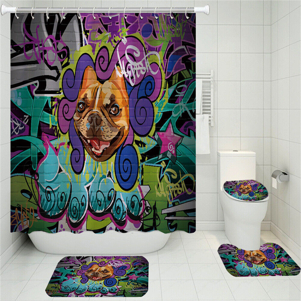Street Wall Graffiti Dog Printed Waterproof Shower Curtain Pad