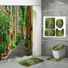 Streets And Alleys Potted Flower Shower Curtain, Waterproof Fabric Bathroom Curtain