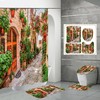 Streets and Alley Potted Gardens Shower Curtain with Lovely Flower Landscape Design