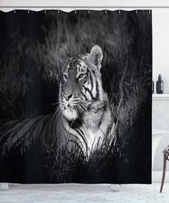Striking Bengal Tiger Print Shower Curtain In Black And White, Perfect For Any Wildlife Enthusiast