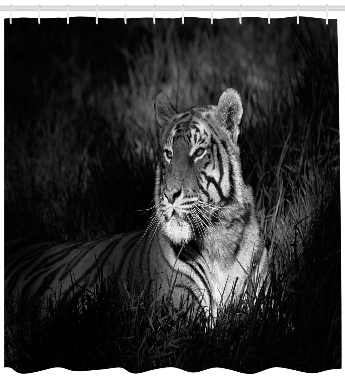 Striking Bengal Tiger Print Shower Curtain In Black And White, Perfect For Any Wildlife Enthusiast - Image 4