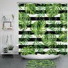 Striking Black and White Stripes Shower Curtain with Palm Leaves