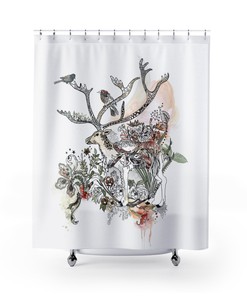 Striking Deer Print Boho Shower Curtain For Nature-Inspired Bathroom Decor