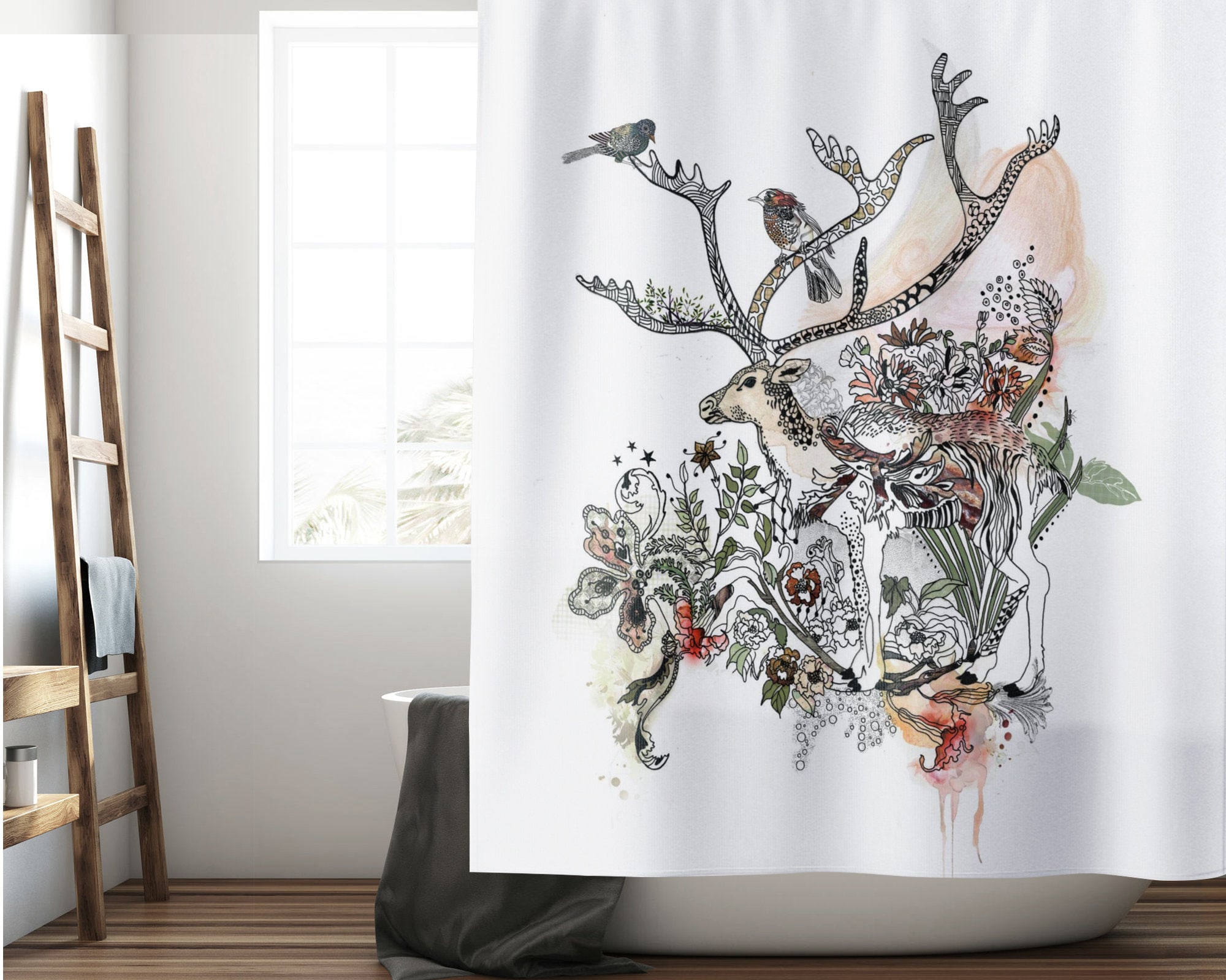 Striking Deer Print Boho Shower Curtain For Nature-Inspired Bathroom Decor - Image 3
