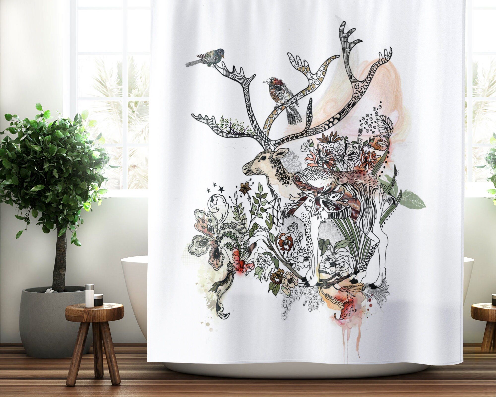 Striking Deer Print Boho Shower Curtain For Nature-Inspired Bathroom Decor - Image 4