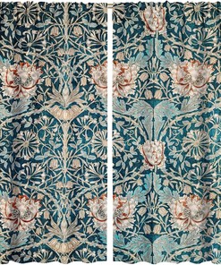 Striking Gothic Creation Curtains for a Fashionable Bedroom with Fine Cyan William Morris Design