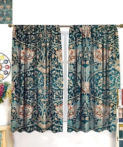 Striking Gothic Creation Curtains for a Fashionable Bedroom with Fine Cyan William Morris Design