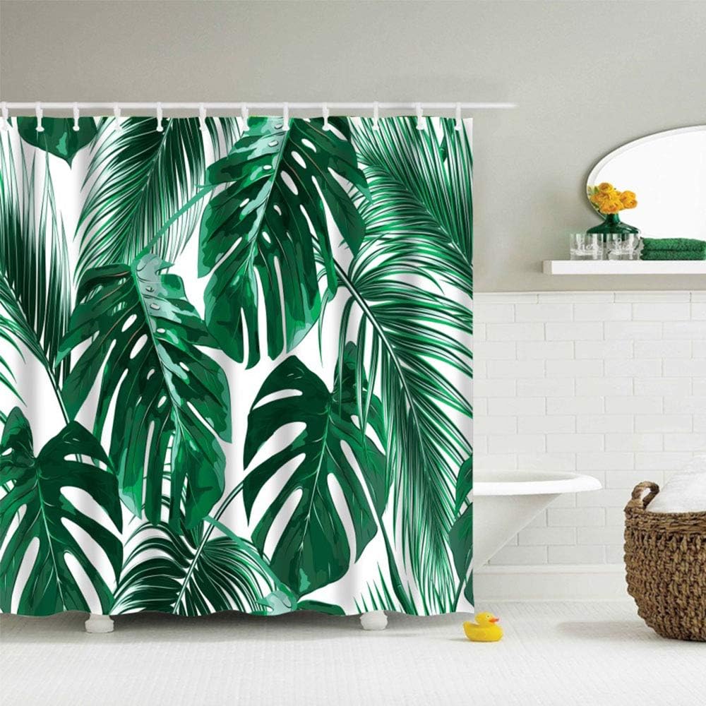 Striking Tropical Leaf Jungle Leaves Shower Curtain for Bathroom Decor