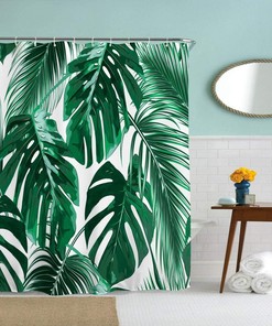 Striking Tropical Leaf Jungle Leaves Shower Curtain for Bathroom Decor