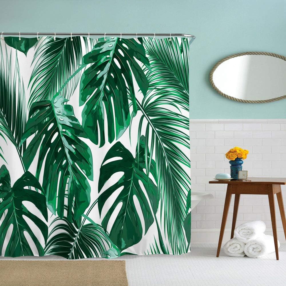 Striking Tropical Leaf Jungle Leaves Shower Curtain for Bathroom Decor