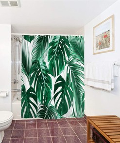 Striking Tropical Leaf Jungle Leaves Shower Curtain for Bathroom Decor