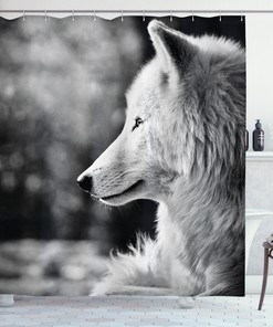 Striking Wolf Portrait Print Shower Curtain In Black And White, A Perfect Addition To Your Wildlife-Themed Decor