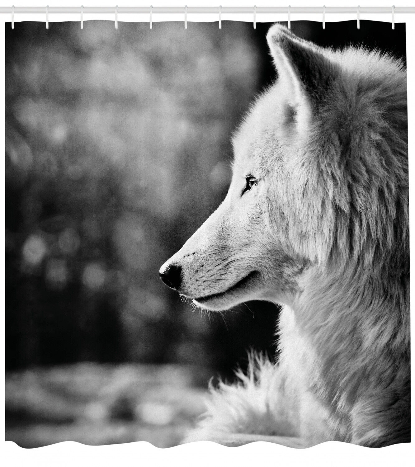Striking Wolf Portrait Print Shower Curtain In Black And White, A Perfect Addition To Your Wildlife-Themed Decor - Image 2