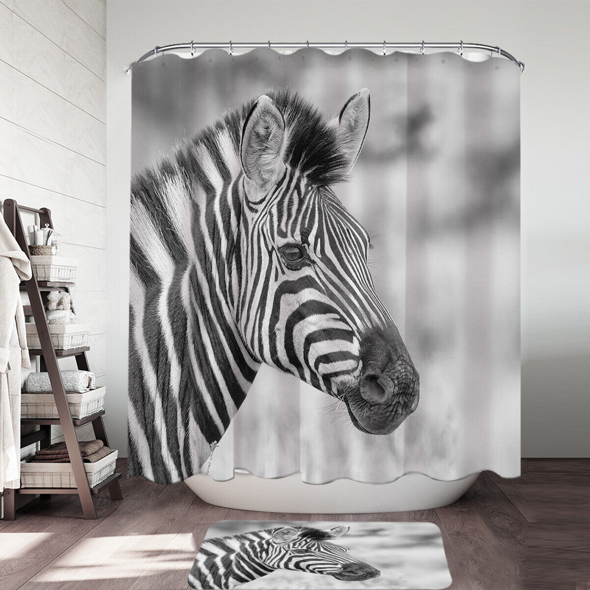Striking Zebra Photo Shower Curtain In Classic Black And White, Elevate Your Bathroom Decor