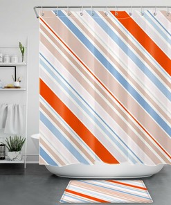 Stripe Shower Curtain Set - Geometric Pattern Bathroom Decor