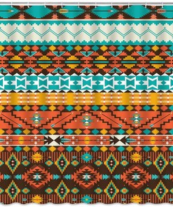 Striped Aztec Shower Curtain With A Retro Tribal Theme