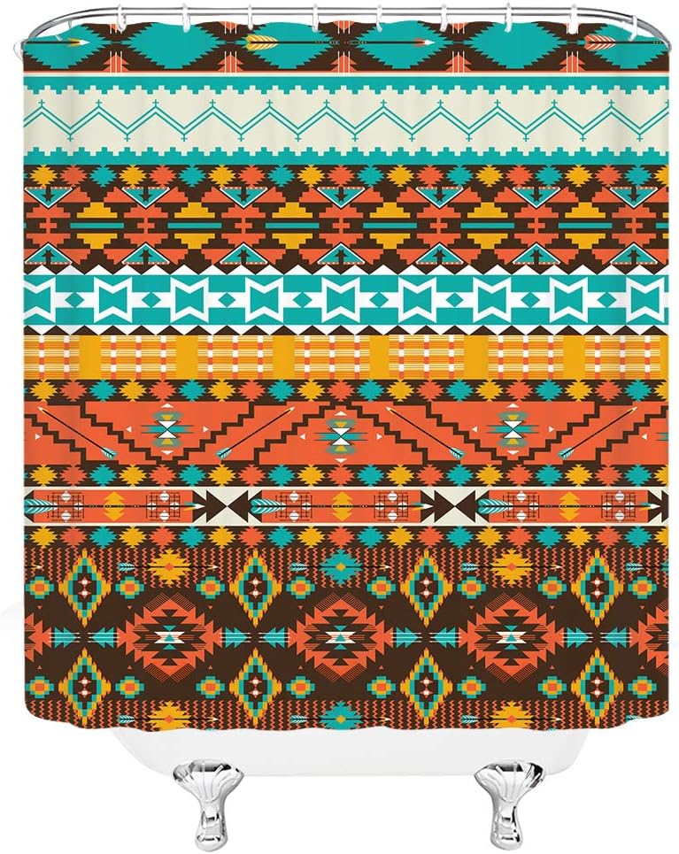 Striped Aztec Shower Curtain With A Retro Tribal Theme - Image 2