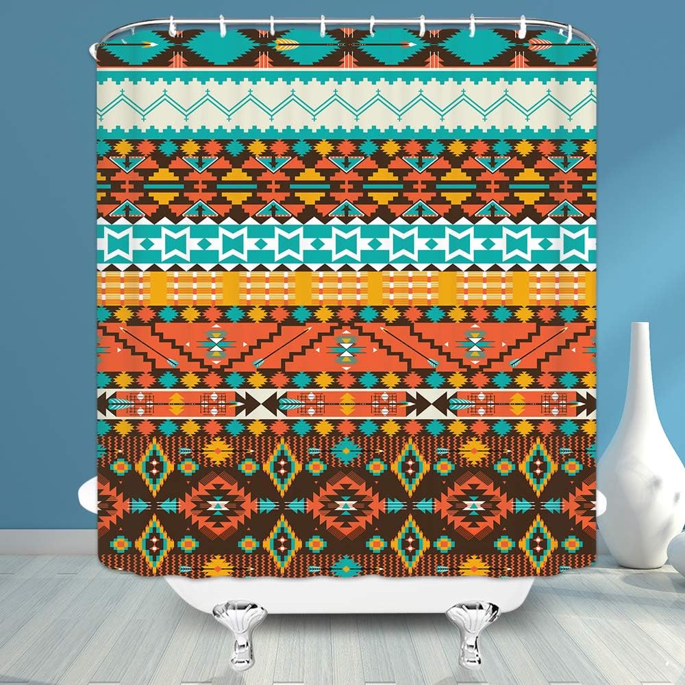 Striped Aztec Shower Curtain With A Retro Tribal Theme - Image 3