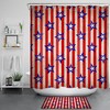 Striped Blue Stars Independence Day Shower Curtain Set With Bathroom Accessories