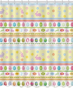 Striped Colorful Easter Egg Paper Cut Bunny Shower Curtain, Easter Theme For Bathroom Decor