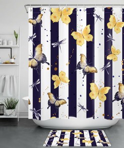 Striped Dragonfly And Butterfly Shower Curtain For Modern Bathrooms
