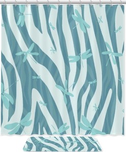 Striped Dragonfly Print Shower Curtain For Bathroom Tub Set With Fresh Design