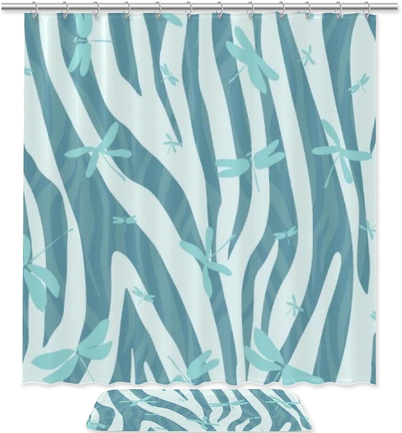 Striped Dragonfly Print Shower Curtain For Bathroom Tub Set With Fresh Design