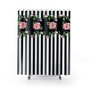 Striped Floral Shower Curtain In Black And White For Dorms, Housewarming And Unique Bathroom Decor