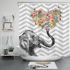 Striped Flower Heart Elephant Printed Shower Curtain: Perfect For A Romantic Bathroom