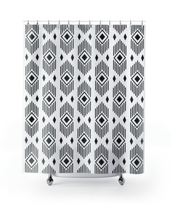 Striped Geometric Shower Curtain with Matching Bathroom Mat - Modern and Stylish Bathroom Decor