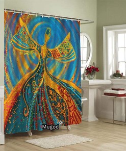 Striped Horse Curtains for a Cheerful Girls Bathroom