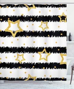 Striped Pattern Celebration Theme Shower Curtain With Stars And Dots