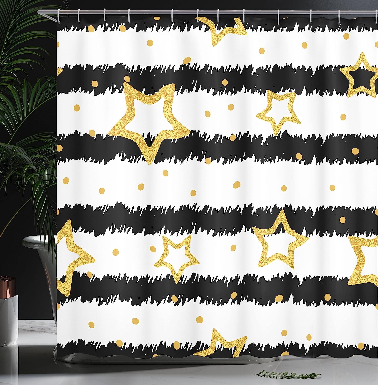 Striped Pattern Celebration Theme Shower Curtain With Stars And Dots - Image 3