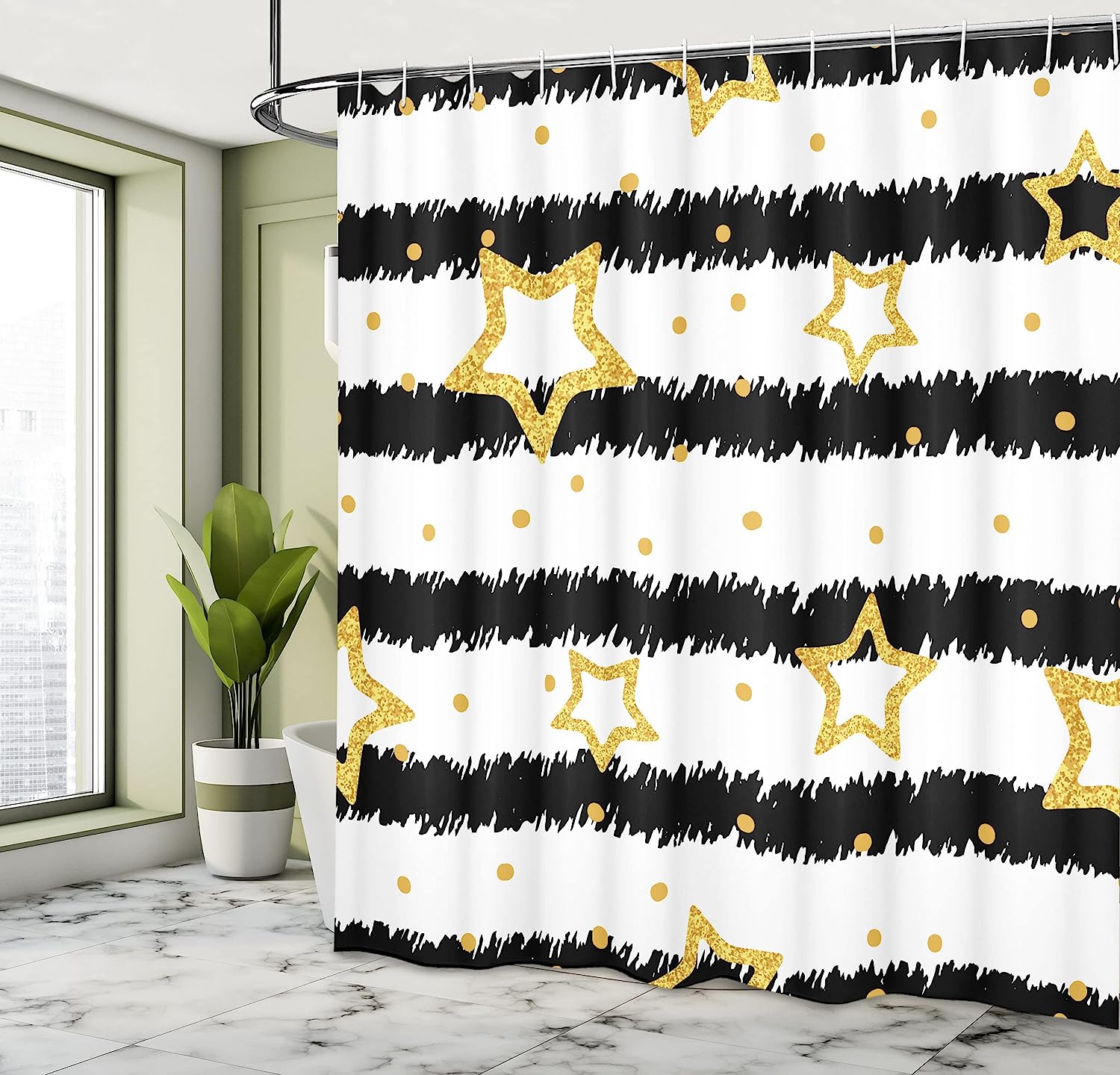 Striped Pattern Celebration Theme Shower Curtain With Stars And Dots - Image 4