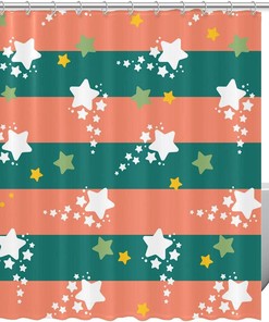 Striped Pattern Shower Curtain with Stardust and Stars Design