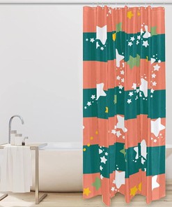 Striped Pattern Shower Curtain with Stardust and Stars Design