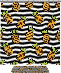 Striped Pineapple Fruit Shower Curtain Set For Colorful Bathrooms