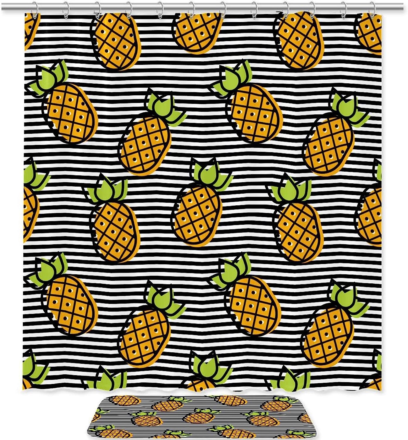 Striped Pineapple Fruit Shower Curtain Set For Colorful Bathrooms