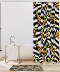 Striped Pineapple Fruit Shower Curtain Set For Colorful Bathrooms