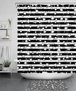 Striped Star Print Shower Curtain For Modern Bathroom Decor