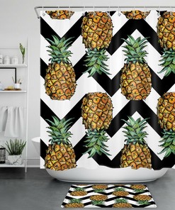 Striped Tropical Fruit Pineapple Shower Curtain for a Bold Summer Look