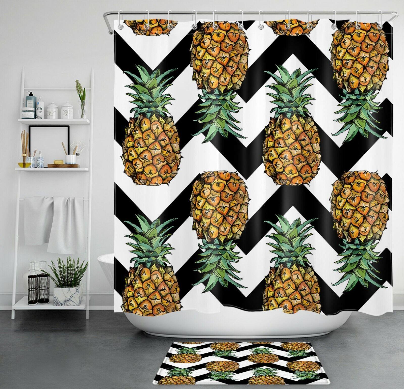 Striped Tropical Fruit Pineapple Shower Curtain for a Bold Summer Look