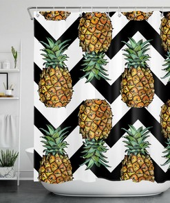 Striped Tropical Fruit Pineapple Shower Curtain for a Bold Summer Look