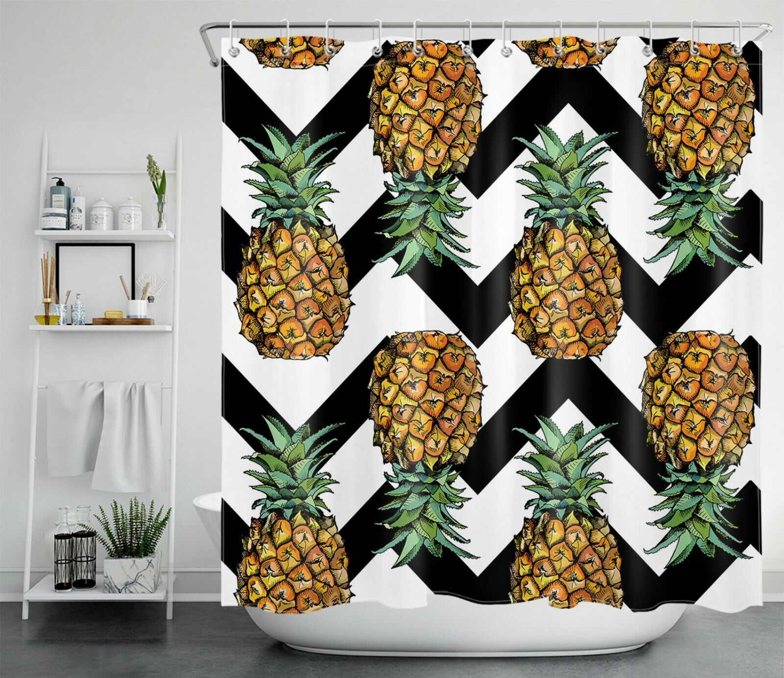 Striped Tropical Fruit Pineapple Shower Curtain for a Bold Summer Look